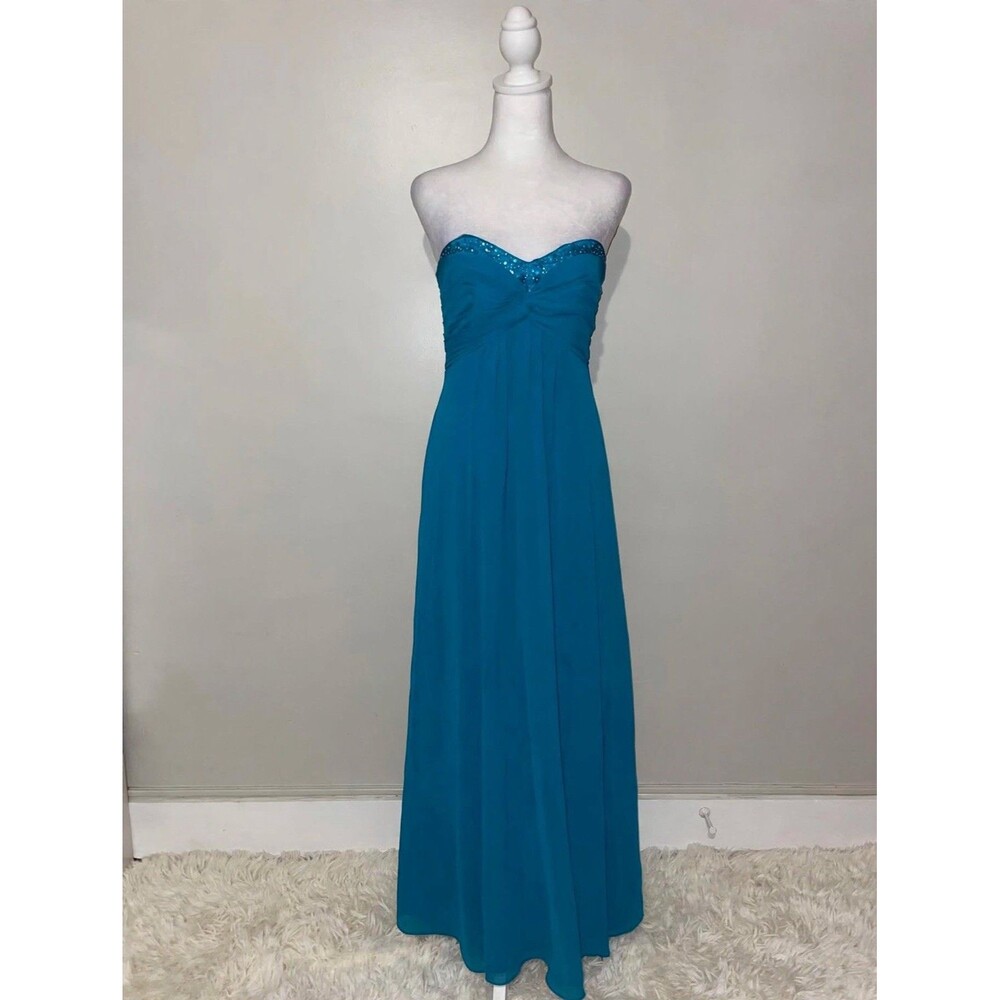 David's Bridal Dress 2 Teal Strapless F14887 Bridesmaid Prom Peacock Formal